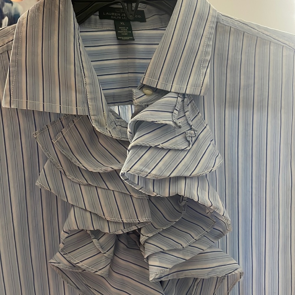 Ralph Lauren striped button down ruffle blouse